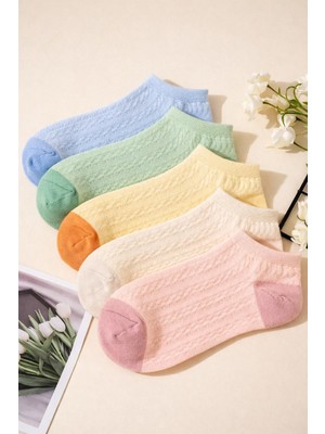 Sky Socks 5'li Pamuklu Kabartma Desenli Renkli Patik Unisex Kısa Spor Sneakers Çorap