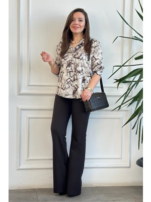 Kemerli Ispanyol Paça Kumaş Pantolon