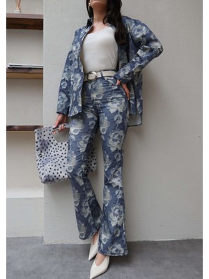 Esra Helvacı Çiçek Desen Ispanyol Paça Pantolon