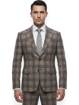 HERMOSE Signature | Kahverengi Ekose Desenli Takım Elbise