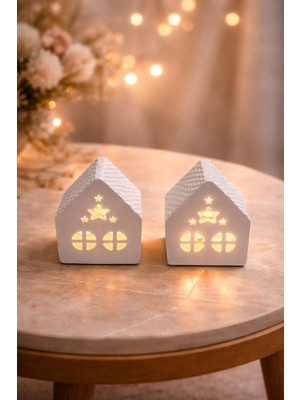 Perivar Dekoratif 2’li Ev Mumluk + 2 Adet Tealight Mum – Taş Tozu Ev Dekoru
