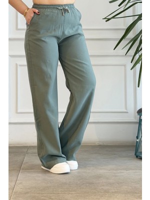 Beli Lastikli Bol Paça Pamuk Pantolon