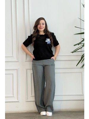 Beli Lastikli Bol Paça Pamuk Pantolon