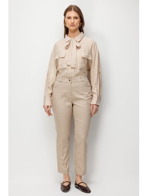 Ekol Kadın Büyük Beden Yüksek Bel Dar Paça Pantolon 4016 Taş