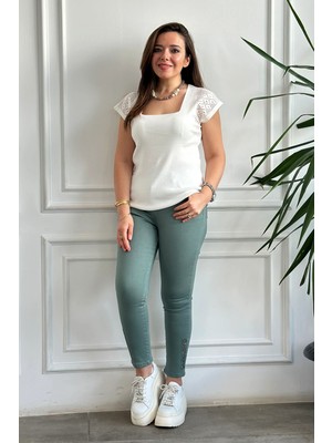 Yüksek Bel Likralı Paçası Lazer Kesim Kot Pantolon