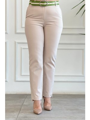 Beli Kemerli Asimetrik Paça Kumaş Pantolon