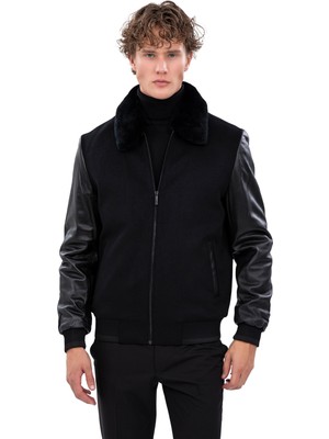 Echol Erkek Standart Fit Deri Kol Detaylı Mont