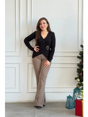 Yüksek Bel Likralı Ispanyol Paça Kot Pantolon