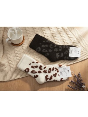 Trendy Chic 2 Çift Leopar Desenli Peluş Çorap