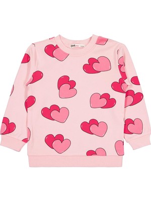 Civil Girls Renkli Kalp Baskılı 2-5 Yaş Sweatshirt - Pembe