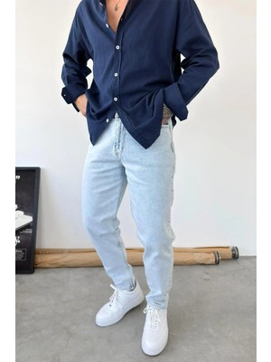 HAFKA Buz Mavi Basic Boyfriend Pantolon