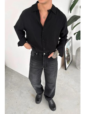 HAFKA Siyah Soft Premium Relaxed Gömlek