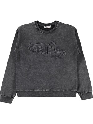 Civil Girls Believe Nakışlı 10-13 Yaş Sweatshirt - Gri