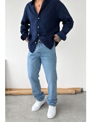 HAFKA Dokulu Mavi Soft Degrade Regular Pantolon