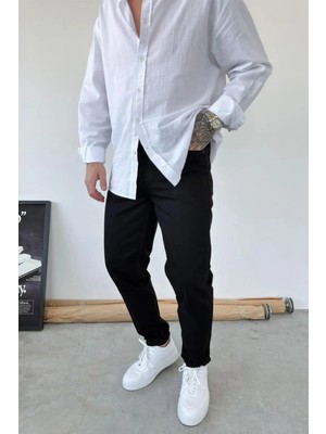 HAFKA Siyah Basic Boyfriend Pantolon