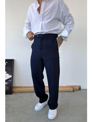 HAFKA Lacivert Dokulu Basic Kumaş Pantolon
