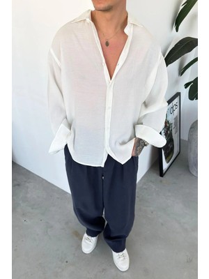 HAFKA Beyaz Basic Oversize Modal Gömlek