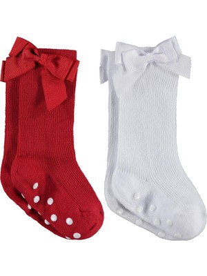 Civil Baby Fiyonk Aksesuarlı Kaydırmaz 2'li 6- Bebek Kız Çorap Set - Standart 18 Ay