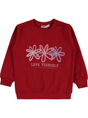 Civil Girls Renkli Çiçek 2-5 Yaş Sweatshirt - Kırmızı