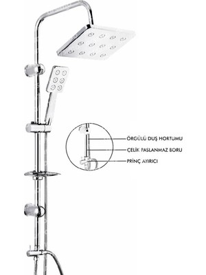 Marsilyan Robot Duş Seti Krom Dikdörtgen Çok Fonksiyonlu Yağmur Robot Duş Sistemi