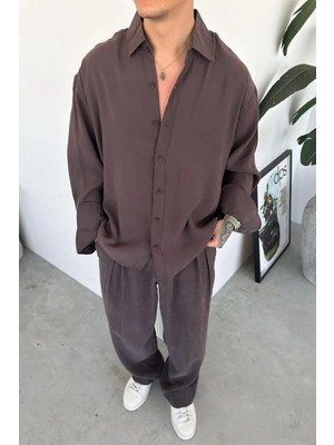 HAFKA Kahverengi Basic Oversize Modal Gömlek