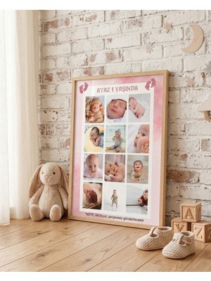 Atelier Baskı Kişiye Özel 1 Yaş Bebek Anı Panosu Fotoğraf Baskı (A4 Çerçevesiz)
