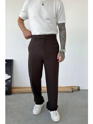 HAFKA Kahverengi Dokulu Basic Kumaş Pantolon