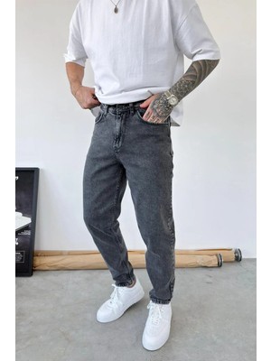 HAFKA Dokulu Gri Basic Boyfriend Pantolon