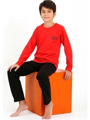 Marsilyan Erkek Çocuk Uzun Kol Penye Pijama Takım Kırmızı