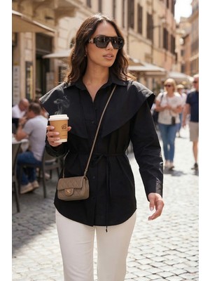 Lela Pamuklu Pelerin Detaylı Regular Fit Uzun Kollu Gömlek Bayan Gömlek 6774128