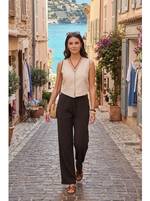 Lela Pamuklu Relaxed Fit Geniş Paça Müslin Pantolon Bayan Pantolon 668YP5502