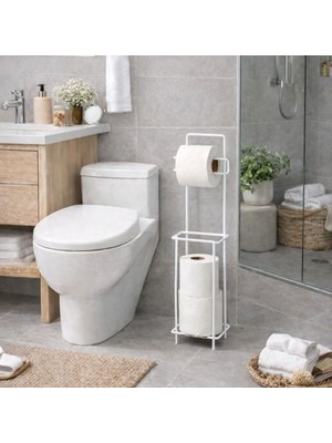 Kaymak Home Beyaz Standlı Yedek Hazneli Tuvalet Kağıtlığı