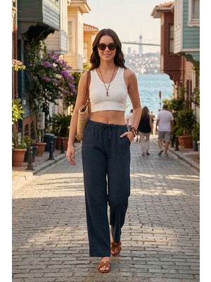 Lela Pamuklu Relaxed Fit Geniş Paça Müslin Pantolon Bayan Pantolon 668YP5502
