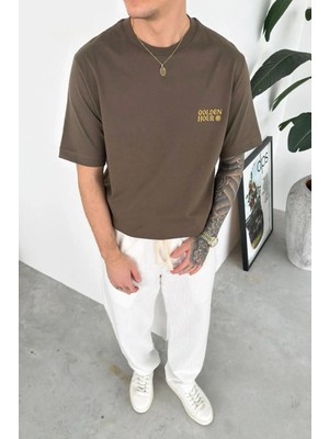 HAFKA Haki Golden Nakış Oversize Tişört