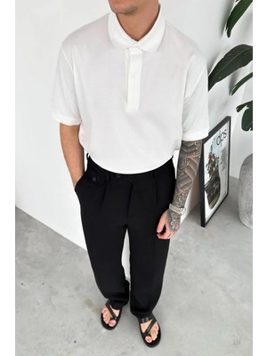 HAFKA Beyaz Basic Relaxed Polo Yaka Tişört