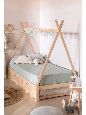 Simy Montessori Ahşap Çadır Karyola – Çocuk Yer Yatağı, Doğal Ahşap Tipi Yatak Iskeleti, Bebek ve Çocuk Odası Karyolası