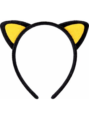 MiraLive Peluş Kedi Kulak Taç Sarı Siyah – Çocuk Parti &amp; Kostüm Tacı