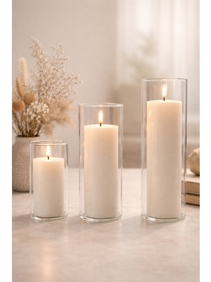 Nokka 3’lü Cam Vazo Seti Mumluk Seti Şeffaf Dekoratif Vazo Minimal Salon Masa Dresuar Çiçek Vazosu