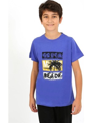 Erkek Çocuk Kısa Kol Penye Pijama Takım Saks