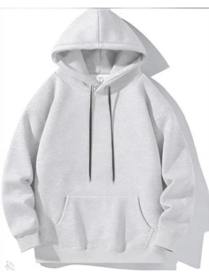 Tarz Yeri Kadın 3 Iplik Pamuklu Kapüşonlu Kanguru Cepli Düz Oversize Hoodie Sweatshirt - Gri