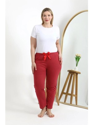 Kadın Büyük Beden Mercan Pamuklu Rahat Kalıp Ev Giyim Pijama Altı