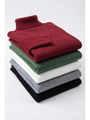 Erkek 5'li Siyah, Beyaz, Bordo, Gri, Haki Kaşkorse Boğazlı Likralı Fitilli Slimfit Body