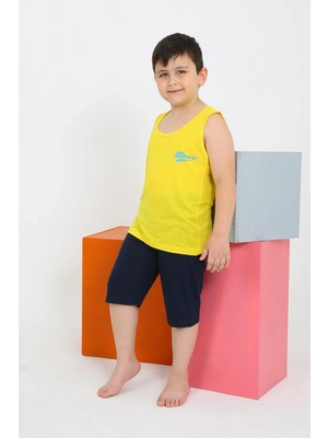 Erkek Çocuk Sıfır Kol Şortlu Sarı Penye Pijama Takımı