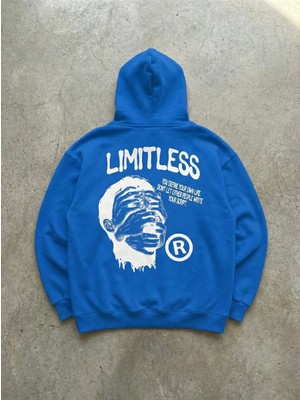 Tarz Yeri Erkek Baskılı Kapüşonlu Hoodie 3 Iplik Içi Pamuklu Kanguru Cepli - Saks Mavisi