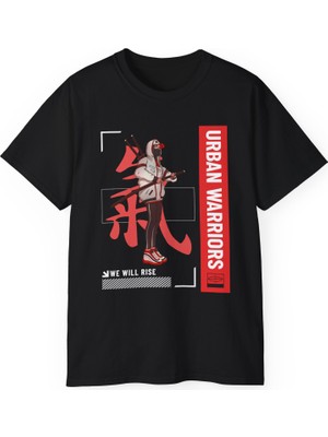 Tişört Kodu Urban Warriors Kadın Tişört – Anime Streetwear Grafik Baskılı Regular Fit Tişört