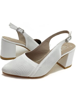 Gdt Ayakkabı Hakiki Deri Beyaz Renk Kalın Topuk 35-36-37-38-39-40-41 Numara Kadın Topuklu Ayakkabı