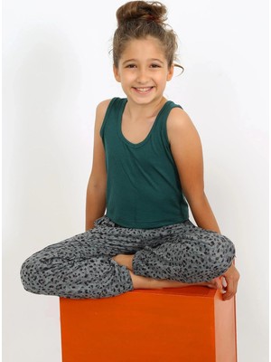 Kız Çocuk Sıfır Kol Zümrüt Yeşili Penye Pijama Takım