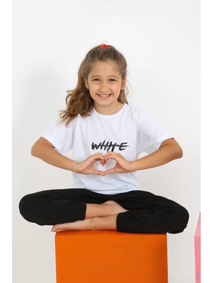 Kız Çocuk Kısa Kol Beyaz Penye Pijama Takım