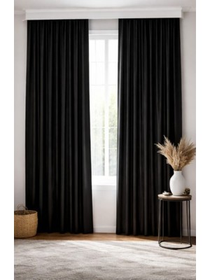 Taç Olivya Tekstil Lüks 1.sınıf Elegance Siyah Renk Blackout Düz Dikim Fon Perde