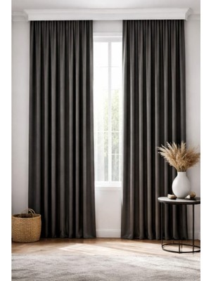Taç Olivya Tekstil Lüks 1.sınıf Elegance Antrasit Renk Blackout Düz Dikim Fon Perde